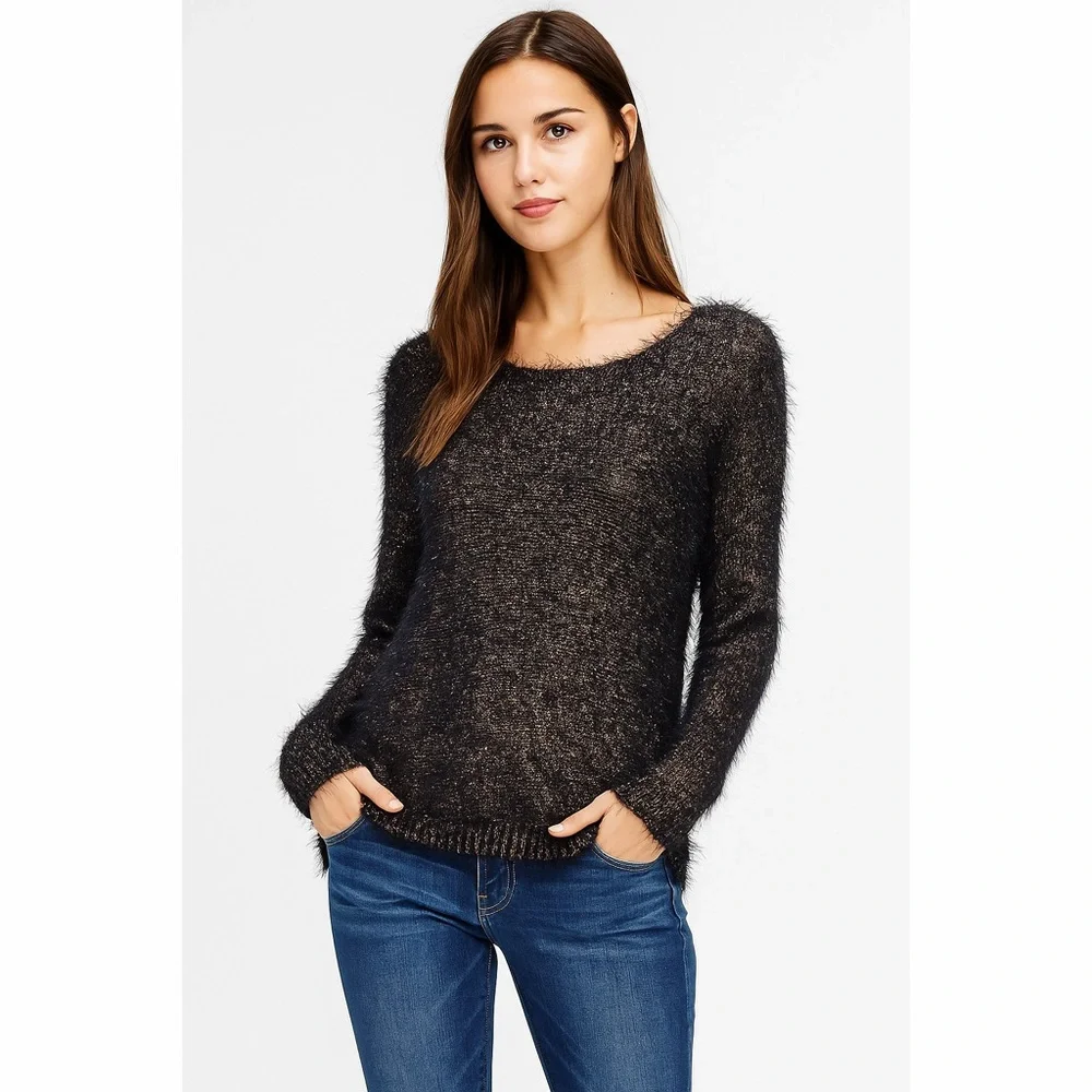 belldini | Gold Black Eyelash Luxe Tunic Sweater
